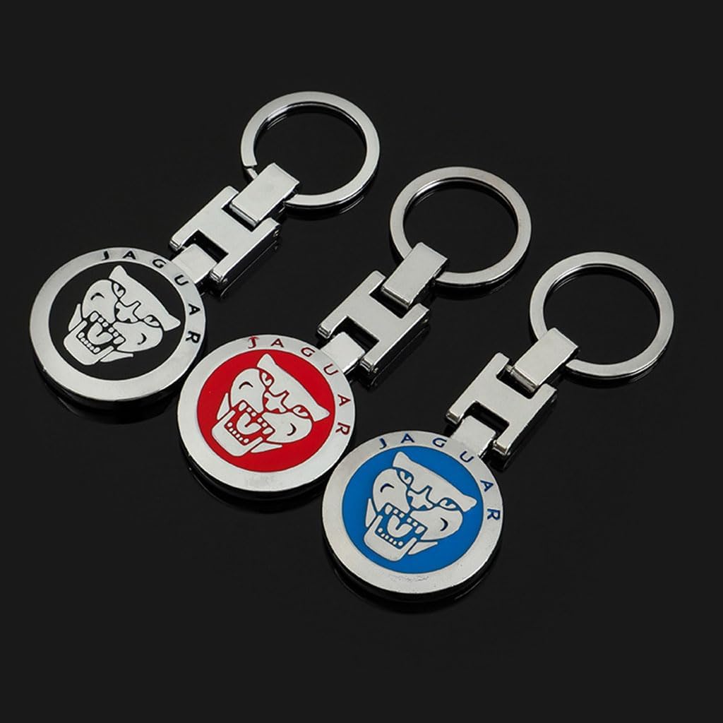 Jaguar Metal Keychain – Premium Jaguar Logo Key Ring | Black, Blue & Red | Zinc Alloy Car Keychain | 90×34mm | 44g