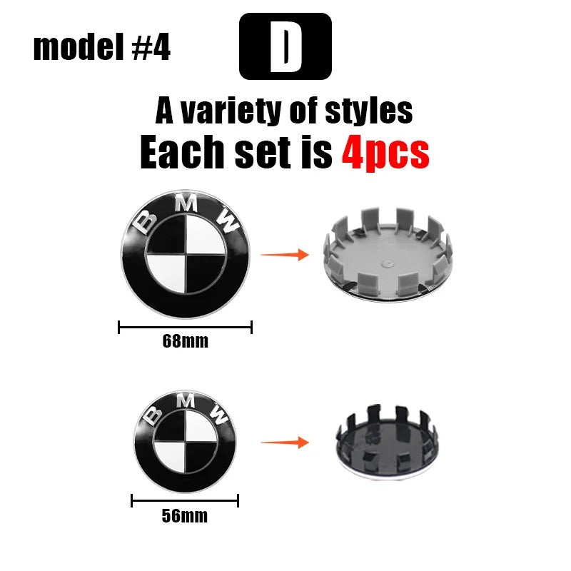 BMW Wheel Center Cap – Black & Chrome 4-Piece Center Hub Badge Set