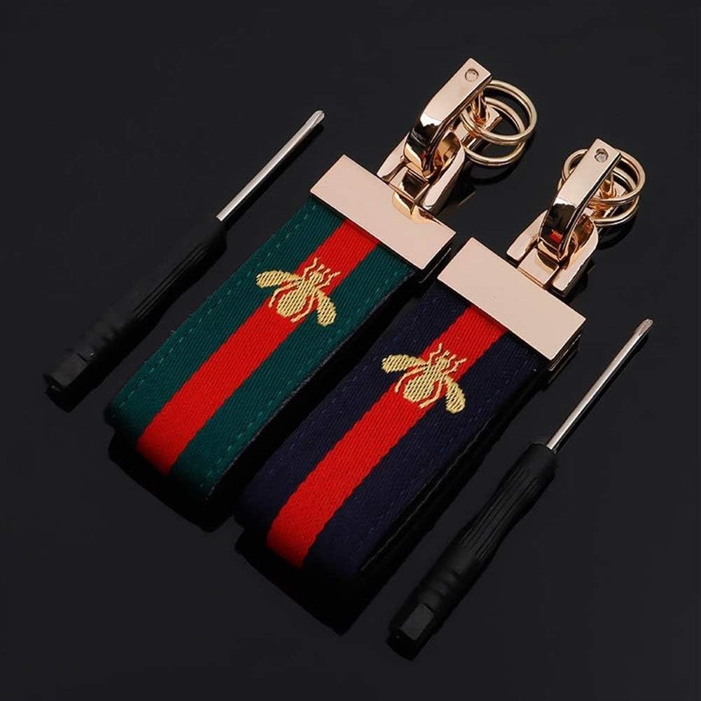 Embroidered Bee Keychain – Premium Fabric Key Tag with Embroidered Bee Design | Green & Navy | 104mm x 28g Key Ring