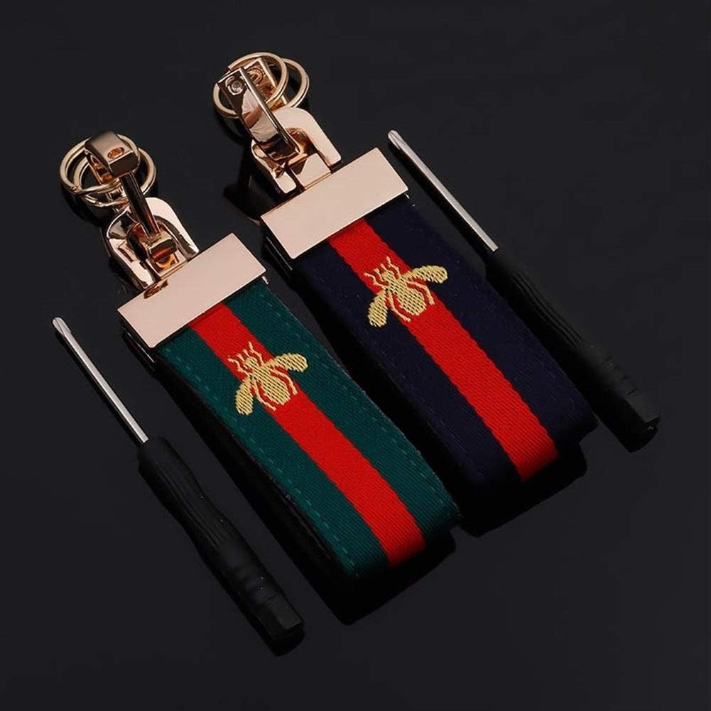 Embroidered Bee Keychain – Premium Fabric Key Tag with Embroidered Bee Design | Green & Navy | 104mm x 28g Key Ring