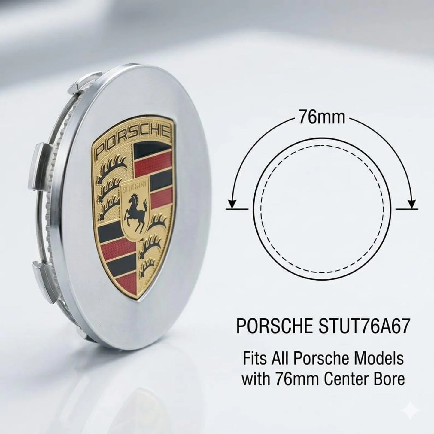 Porsche Wheel Center Caps Set of 4 – 76mm & 65mm OEM Style Replacement Hub Caps for Porsche Alloy Wheels – Premium ABS Rim Center Covers