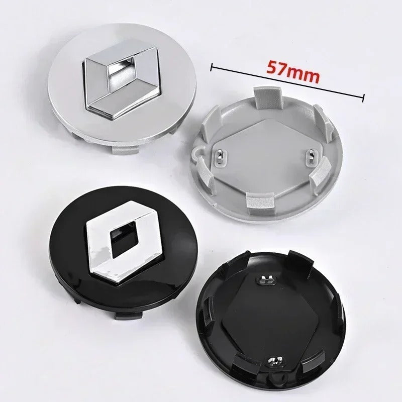 Renault Wheel Center Caps Set of 4 – 57mm & 60mm OEM Style Replacement Hub Caps for Renault Alloy Wheels – Premium ABS Rim Center Covers