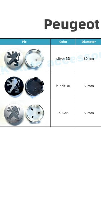 Peugeot Wheel Center Cap – OEM-Style Hub Cap Replacement (4 PC Set)