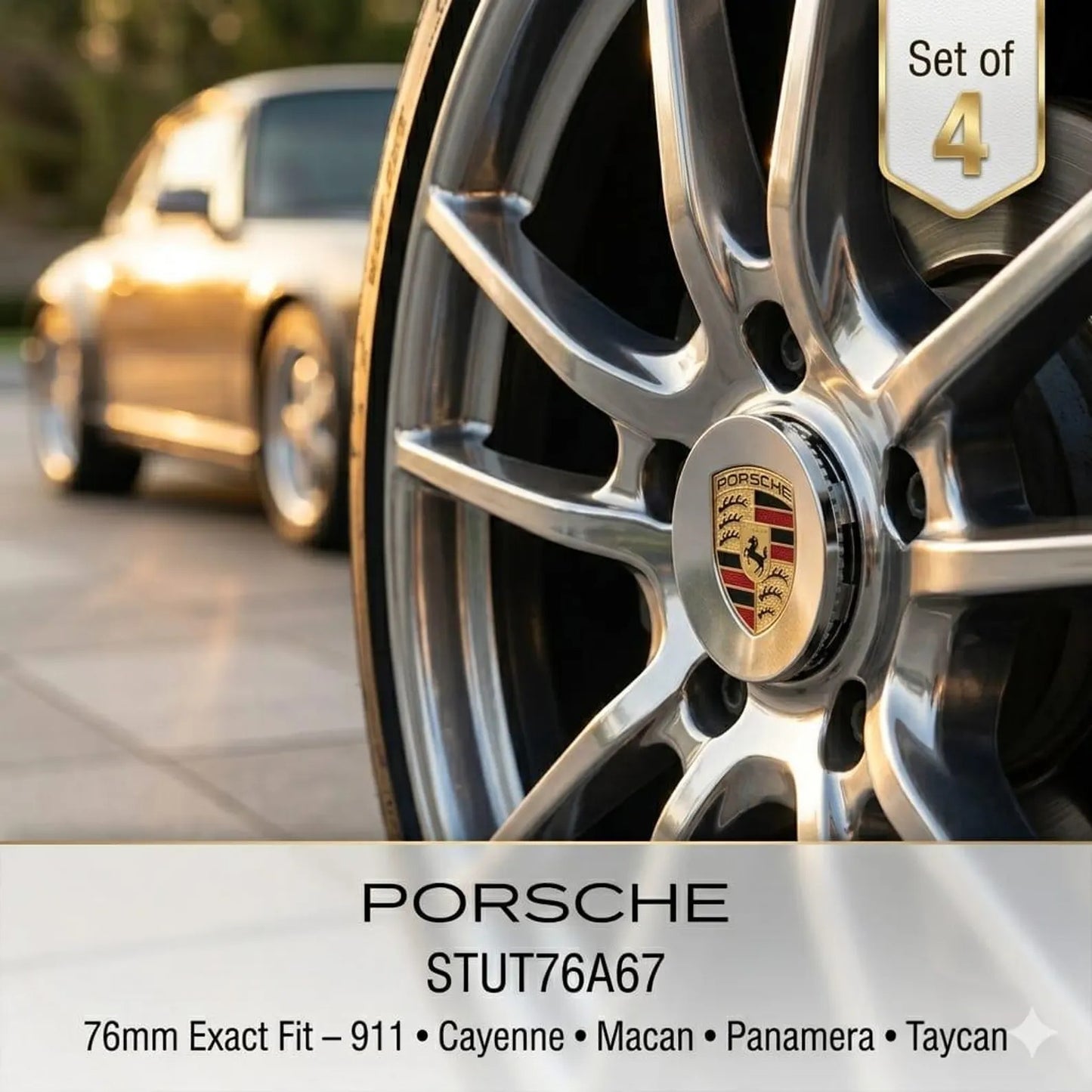 Porsche Wheel Center Caps Set of 4 – 76mm & 65mm OEM Style Replacement Hub Caps for Porsche Alloy Wheels – Premium ABS Rim Center Covers