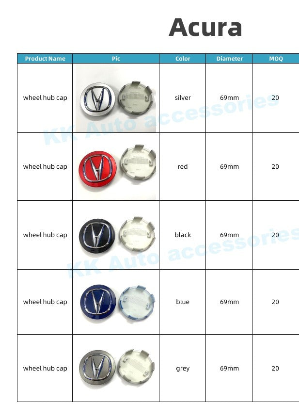 Acura Wheel Center Caps 69mm – Silver & Black OEM Style Hub Caps (Set of 4)
