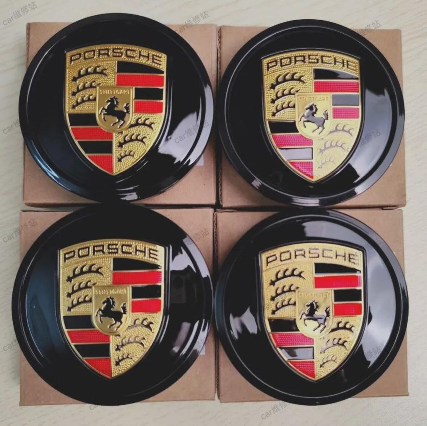 Porsche Wheel Center Caps Set of 4 – 76mm & 65mm OEM Style Replacement Hub Caps for Porsche Alloy Wheels – Premium ABS Rim Center Covers