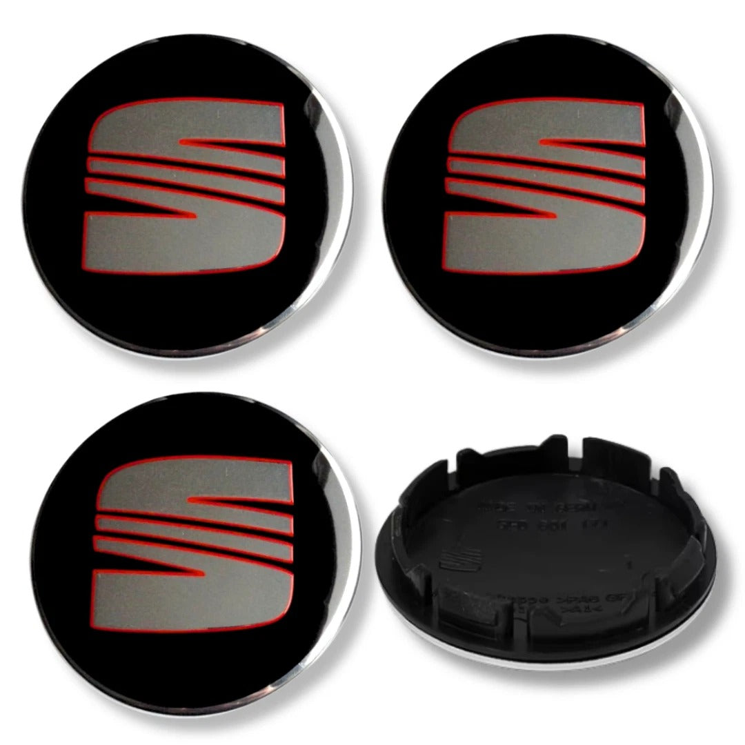 SEAT Wheel Center Caps Set of 4 – 55mm & 63mm OEM Style Replacement Hub Caps for SEAT Alloy Wheels – Premium ABS Rim Center Covers