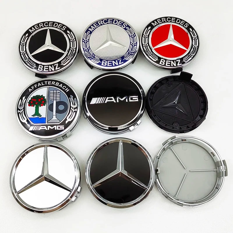 Mercedes-Benz Wheel Center Caps Pack of 4 – 60mm, 75mm, 144mm, 146mm, 154mm & 163mm OEM Style Replacement Hub Caps for Mercedes Wheels