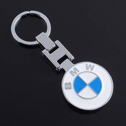 BMW Metal & Leather Keychain – Premium BMW ///M & ALPINA Logo Key Ring | White Blue, Black, Silver | 90×34mm | 37g