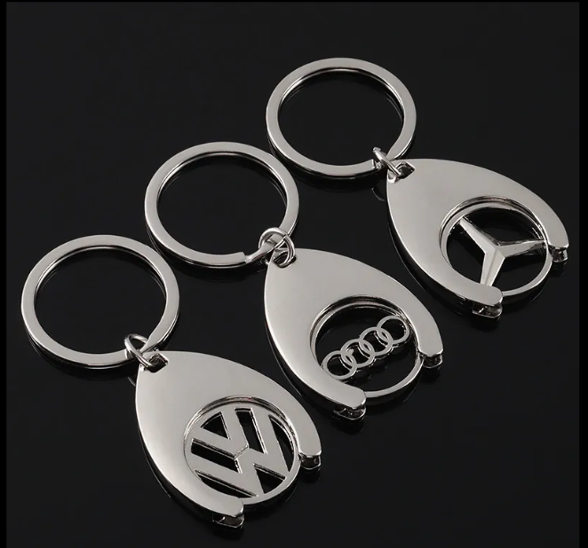 Chrome Car Logo Metal Keychain for VW, Mercedes-Benz, Audi & BMW – Premium Key Ring | 42×31mm | 22g