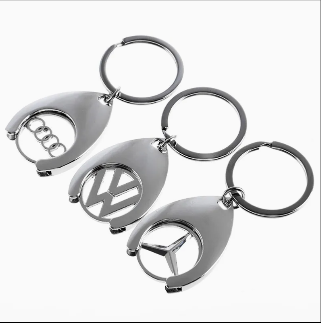 Chrome Car Logo Metal Keychain for VW, Mercedes-Benz, Audi & BMW – Premium Key Ring | 42×31mm | 22g