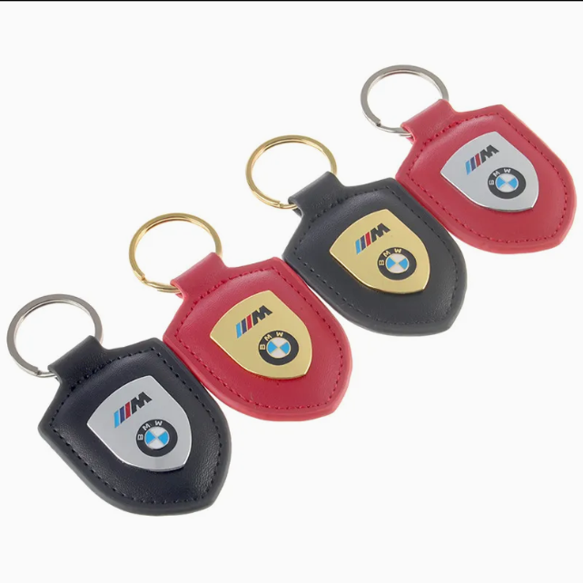 BMW Shield Keychain – Premium Leather & Metal Car Keyring | Black Gold, Red Gold, Black Silver & Red Silver | 85mm