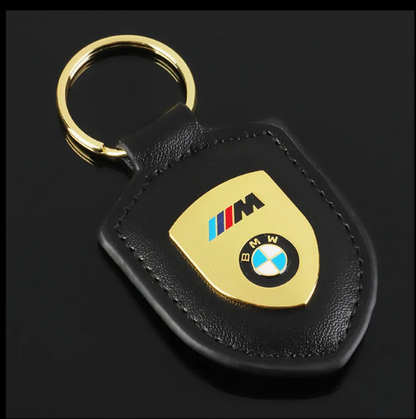BMW Shield Keychain – Premium Leather & Metal Car Keyring | Black Gold, Red Gold, Black Silver & Red Silver | 85mm