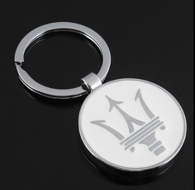 Maserati Metal Keychain – Premium Maserati Logo Key Ring | Black & White | Zinc Alloy Car Keychain | 69mm | 28g