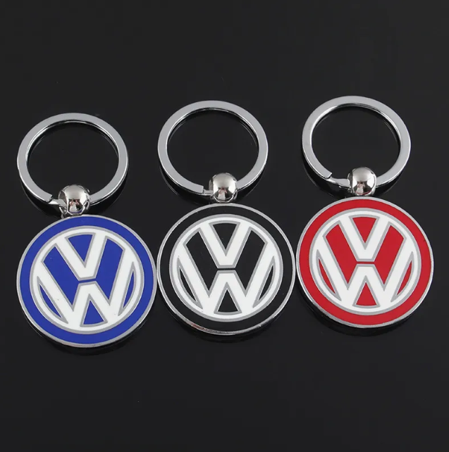 VW Metal Keychain – Premium Volkswagen Logo Key Ring | Black, Blue & Red | Zinc Alloy Car Keychain | 76mm | 37g