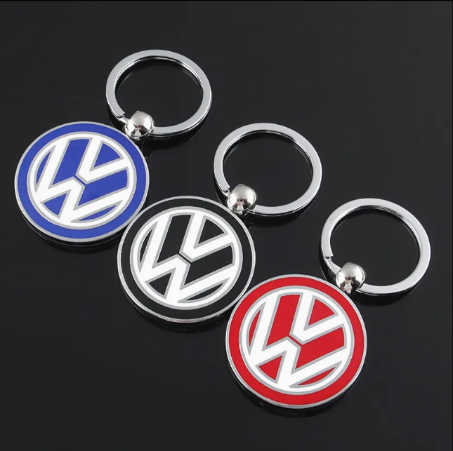 VW Metal Keychain – Premium Volkswagen Logo Key Ring | Black, Blue & Red | Zinc Alloy Car Keychain | 76mm | 37g