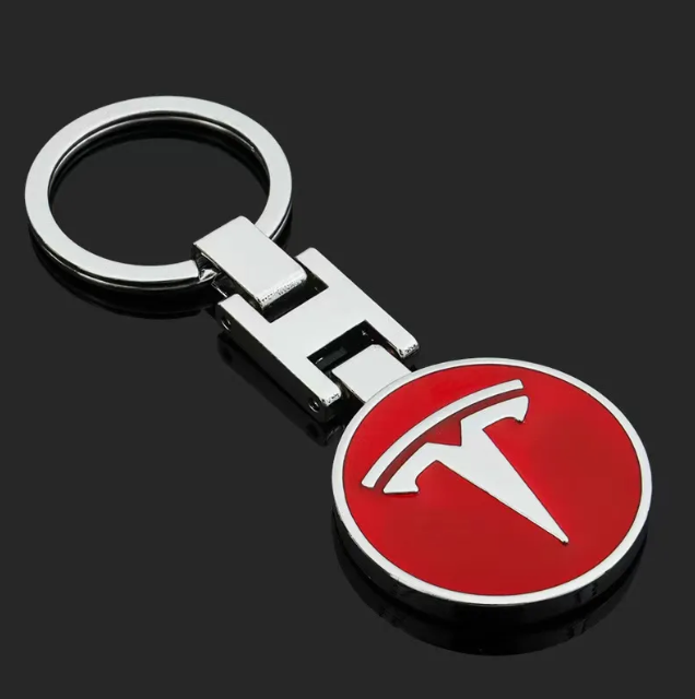 Tesla Metal Keychain – Premium Tesla Logo Key Ring | Black & Red | Zinc Alloy Car Keychain | 90×34mm | 36g