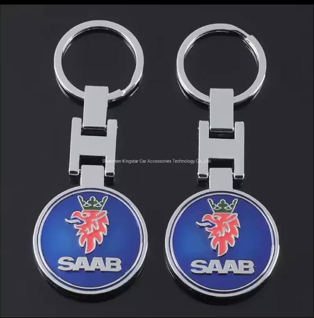 SAAB Metal Keychain – Premium Car Key Ring Key Holder for Saab 9-3, 9-5, 900 & 9000 | Blue & Red | 90×35mm