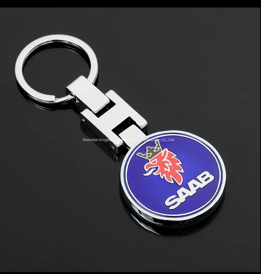 SAAB Metal Keychain – Premium Car Key Ring Key Holder for Saab 9-3, 9-5, 900 & 9000 | Blue & Red | 90×35mm