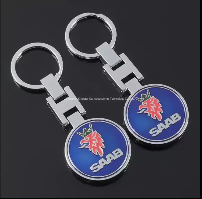 SAAB Metal Keychain – Premium Car Key Ring Key Holder for Saab 9-3, 9-5, 900 & 9000 | Blue & Red | 90×35mm