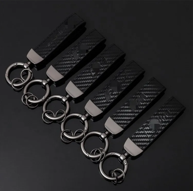 Performance Car Logo Metal Keychain – BMW M, AMG, Audi RS, S Line, VW R-Line & R Key Ring | Black | 132mm