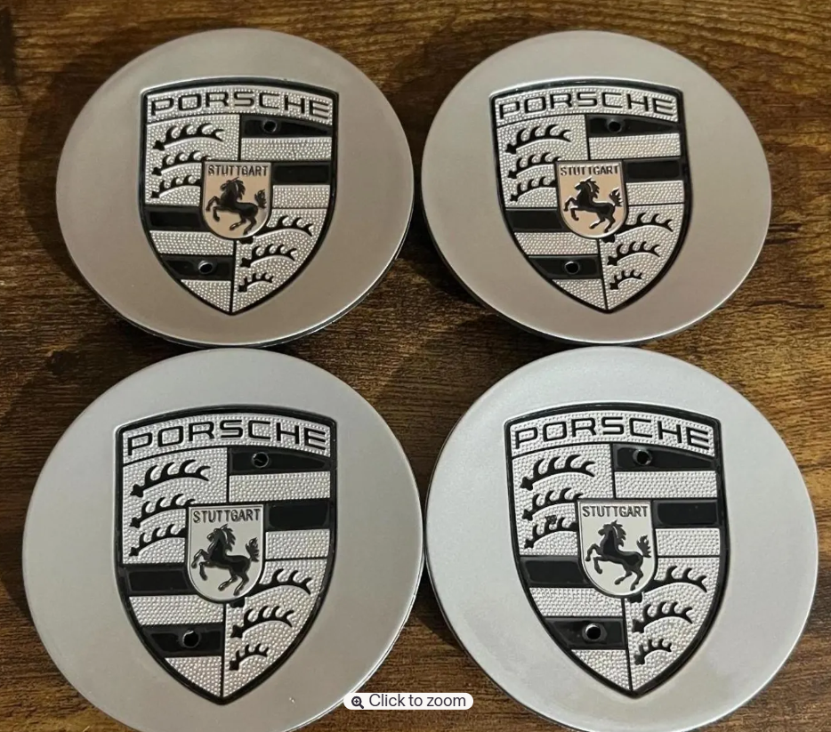 Porsche Wheel Center Caps 76mm – Silver OEM Style Hub Caps Replacement Set of 4 for Porsche Wheels