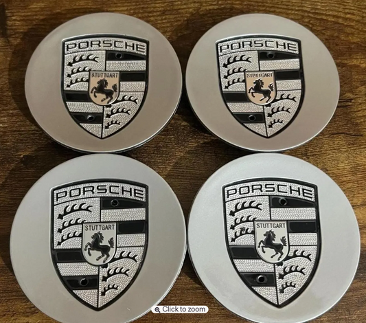 Porsche Wheel Center Caps 76mm – Silver OEM Style Hub Caps Replacement Set of 4 for Porsche Wheels