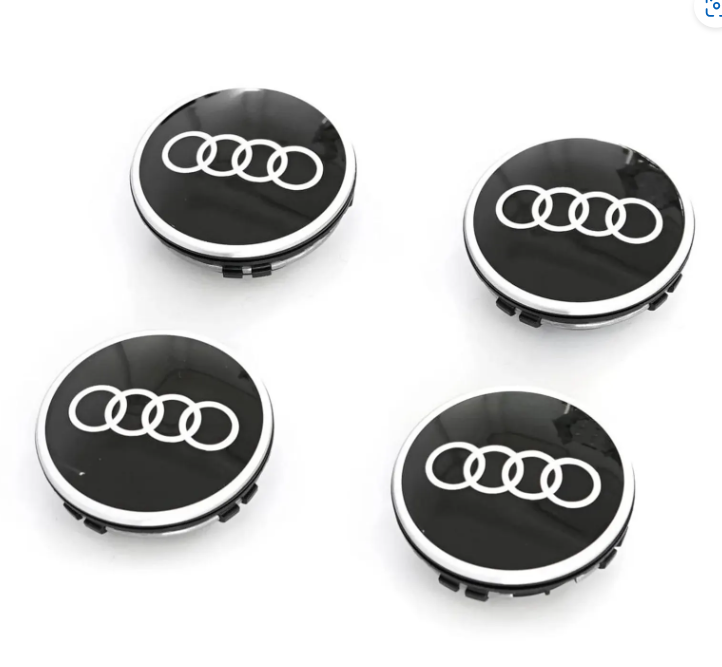 Audi Floating Wheel Center Caps 61mm – Self-Leveling Logo Hub Caps | OEM Style Rim Emblem Covers (Set of 4)