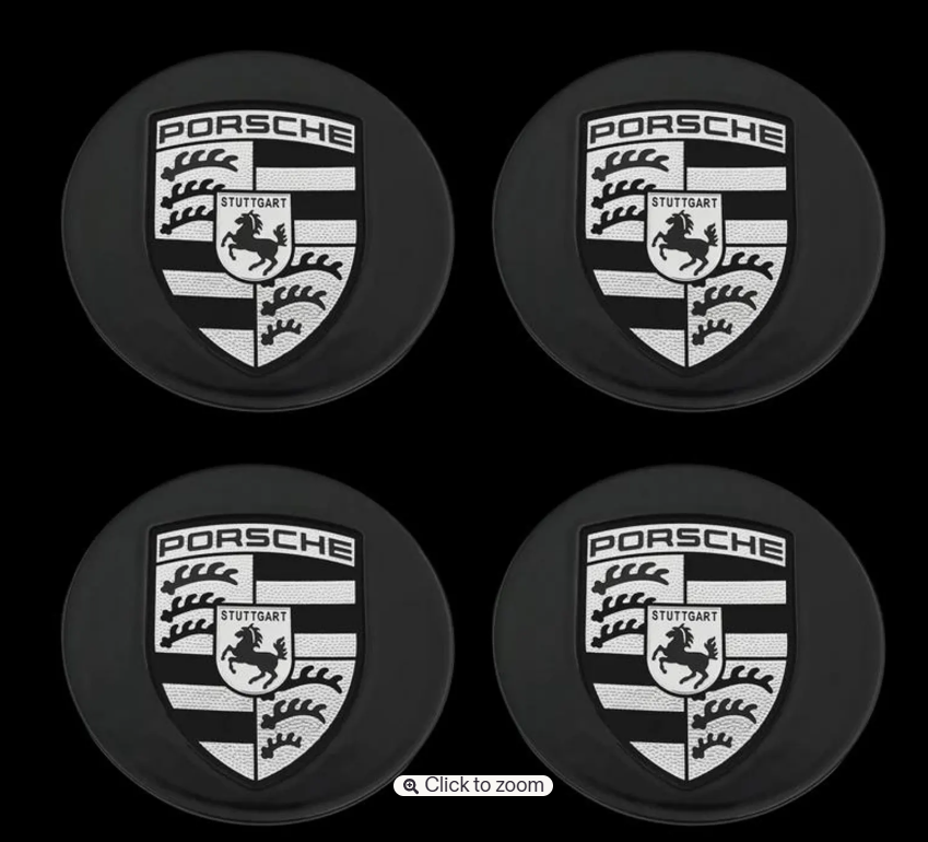 Porsche Wheel Center Caps – Black & Gray Uncolored Logo | OEM Style Hub Caps 65mm & 76mm (Set of 4)