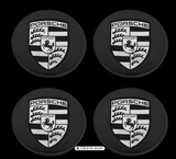 Porsche Wheel Center Caps – Black & Gray Uncolored Logo | OEM Style Hub Caps 65mm & 76mm (Set of 4)