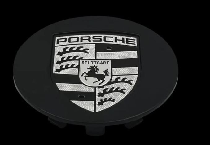 Porsche Wheel Center Caps – Black & Gray Uncolored Logo | OEM Style Hub Caps 65mm & 76mm (Set of 4)