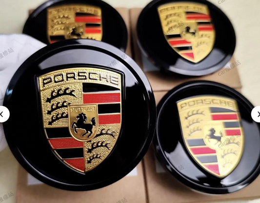 Gloss Black Porsche Wheel Center Caps 76mm – OEM Style ABS Hub Emblems Replacement Set of 4