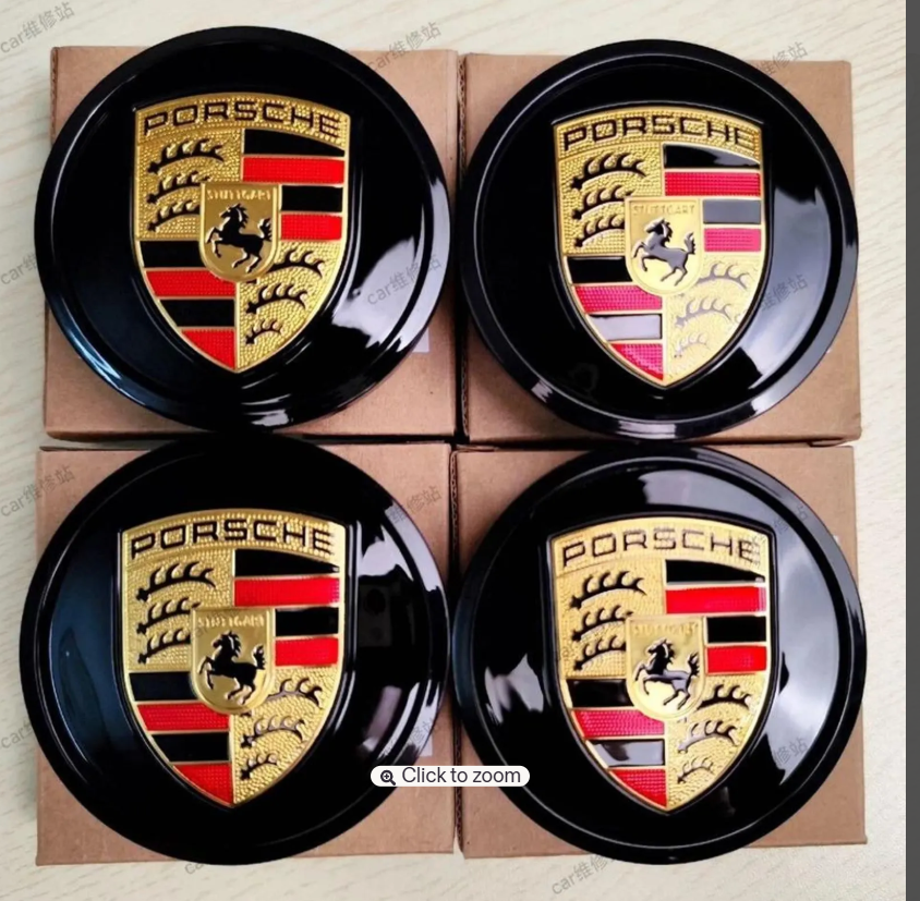 Gloss Black Porsche Wheel Center Caps 76mm – OEM Style ABS Hub Emblems Replacement Set of 4