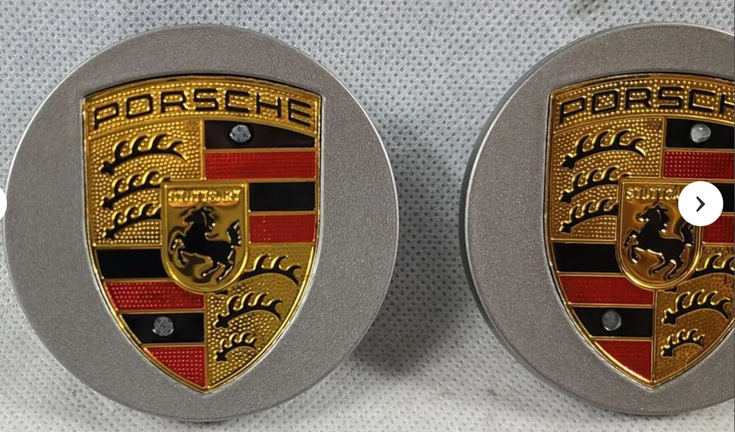 Porsche Wheel Center Caps 65mm & 76mm – Grey OEM Style Hub Caps with Colored Logo Emblem (Set of 4)