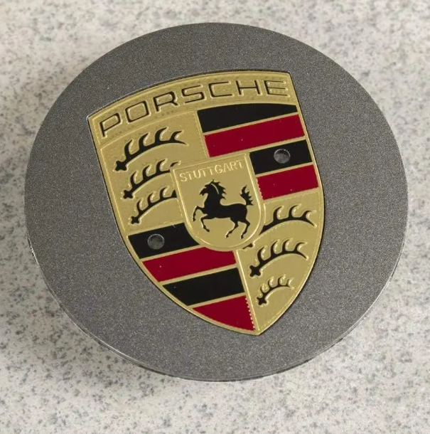 Porsche Wheel Center Caps 65mm & 76mm – Grey OEM Style Hub Caps with Colored Logo Emblem (Set of 4)