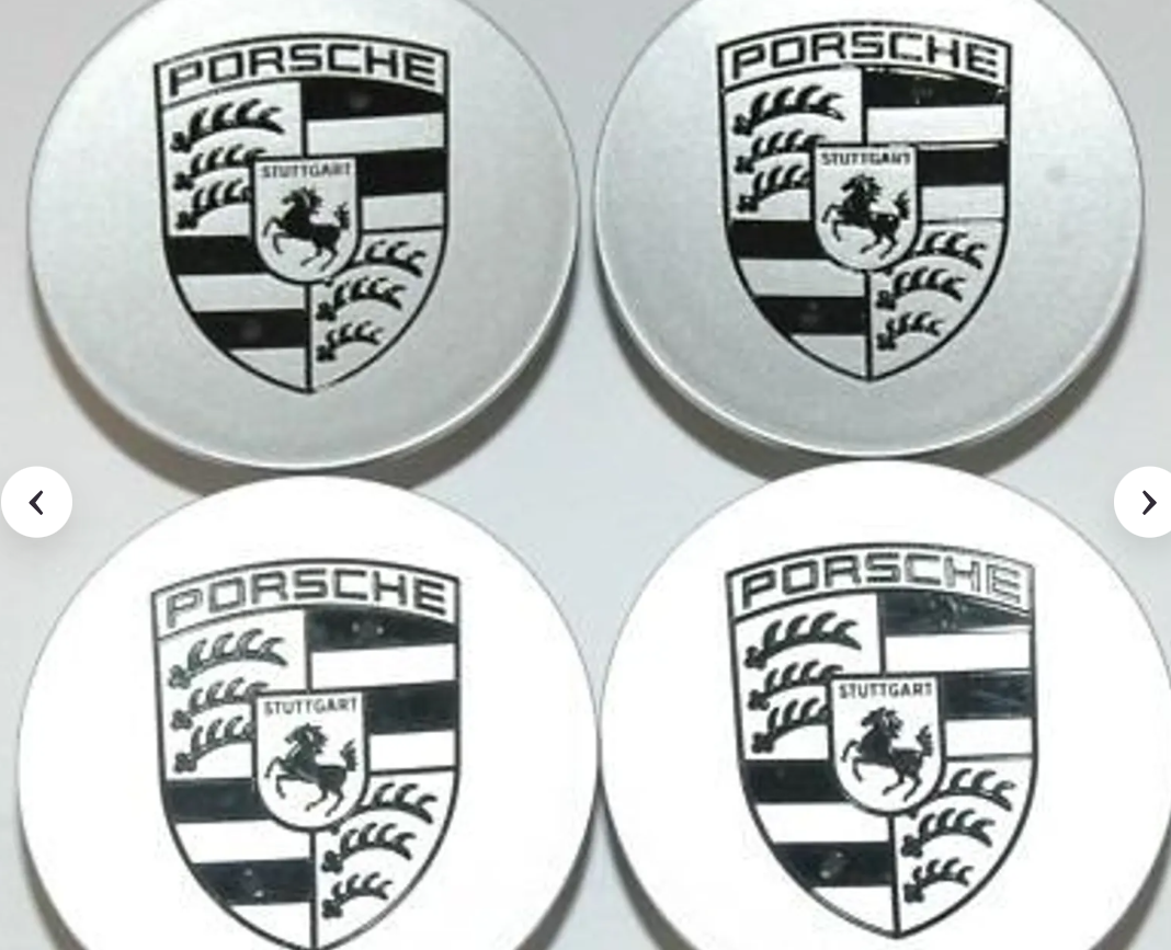 Porsche Wheel Center Caps Set – Silver Uncoloured Logo OEM Style Replacement Hub Caps | 65mm & 76mm (Set of 4)