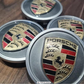 Porsche Wheel Center Caps Set of 4 – 76mm Grey Emblem OEM Style Replacement Hub Caps with Chrome Ring