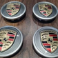 Porsche Wheel Center Caps Set of 4 – 76mm Grey Emblem OEM Style Replacement Hub Caps with Chrome Ring