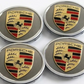 Porsche Wheel Center Caps Set of 4 – 76mm Grey Emblem with Silver Ring OEM Style Replacement Hub Caps