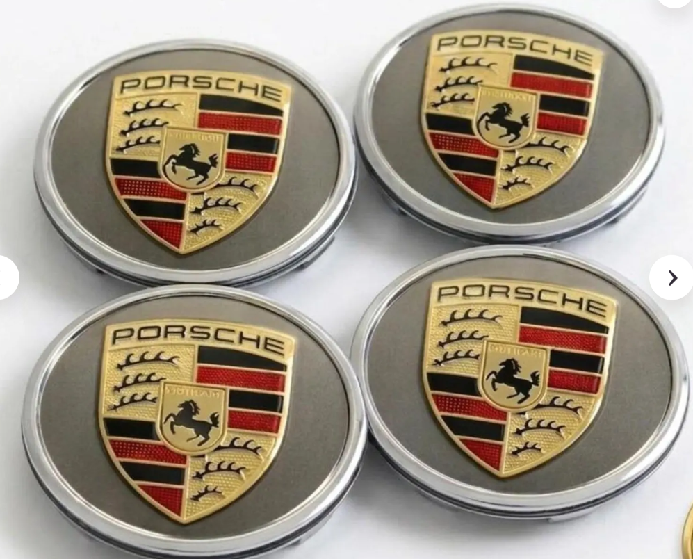 Porsche Wheel Center Caps Set of 4 – 76mm Grey Emblem with Silver Ring OEM Style Replacement Hub Caps