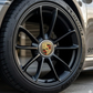 Porsche Wheel Center Caps Set of 4 – 76mm Grey Emblem with Silver Ring OEM Style Replacement Hub Caps