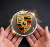 Porsche Wheel Center Caps Set of 4 – 76mm Grey Emblem with Silver Ring OEM Style Replacement Hub Caps