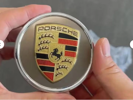 Porsche Wheel Center Caps Set of 4 – 76mm Grey Emblem with Silver Ring OEM Style Replacement Hub Caps