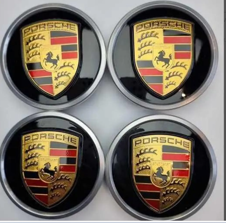 Porsche Wheel Center Caps 76mm – Black & Silver Chrome OEM Style Hub Caps Replacement Set of 4