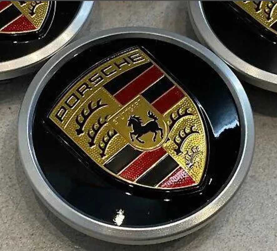Porsche Wheel Center Caps 76mm – Black & Silver Chrome OEM Style Hub Caps Replacement Set of 4