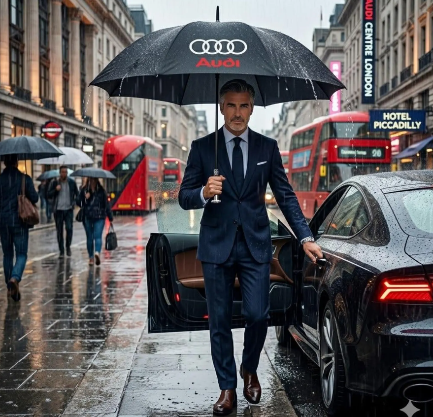 Audi Auto Open Close Folding Umbrella – Windproof Travel Umbrella with Audi Logo | Luxury Gift for Car Enthusiasts