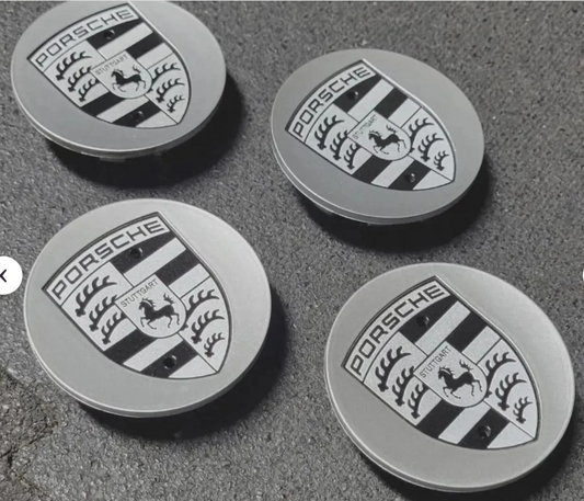 Porsche Wheel Center Caps 76mm – Gray & Black OEM Style Hub Caps Replacement Set of 4