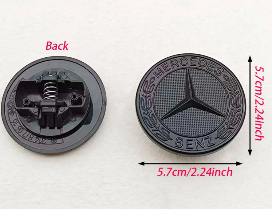 Mercedes Benz 57mm Hood Emblem Replacement – AMG Brabus Matte Glossy Black Star Badge for C E S CLA CLS GLA GLC GLK ML GL Class