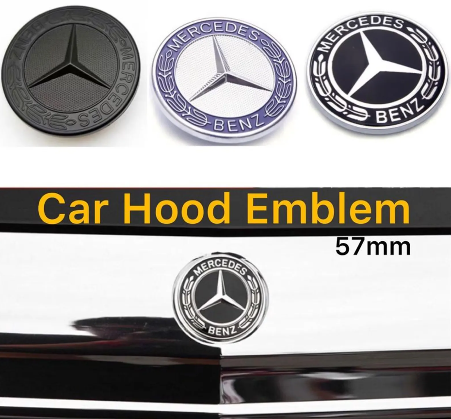Mercedes Benz 57mm Hood Emblem Replacement – AMG Brabus Matte Glossy Black Star Badge for C E S CLA CLS GLA GLC GLK ML GL Class