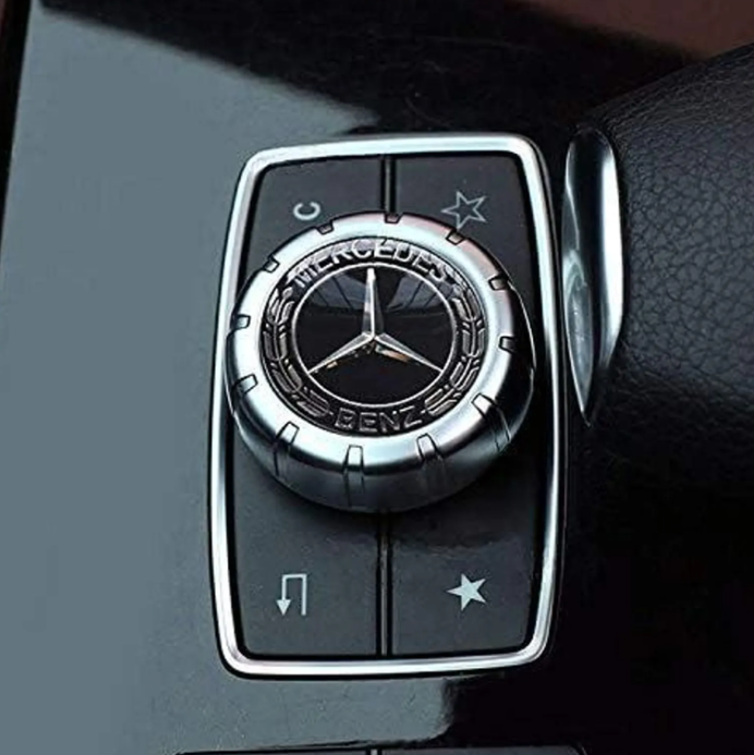 Mercedes Benz 29mm Media Button Sticker – AMG, Brabus & Affalterbach Multimedia Control Button Decal | Premium Aluminum Interior Trim